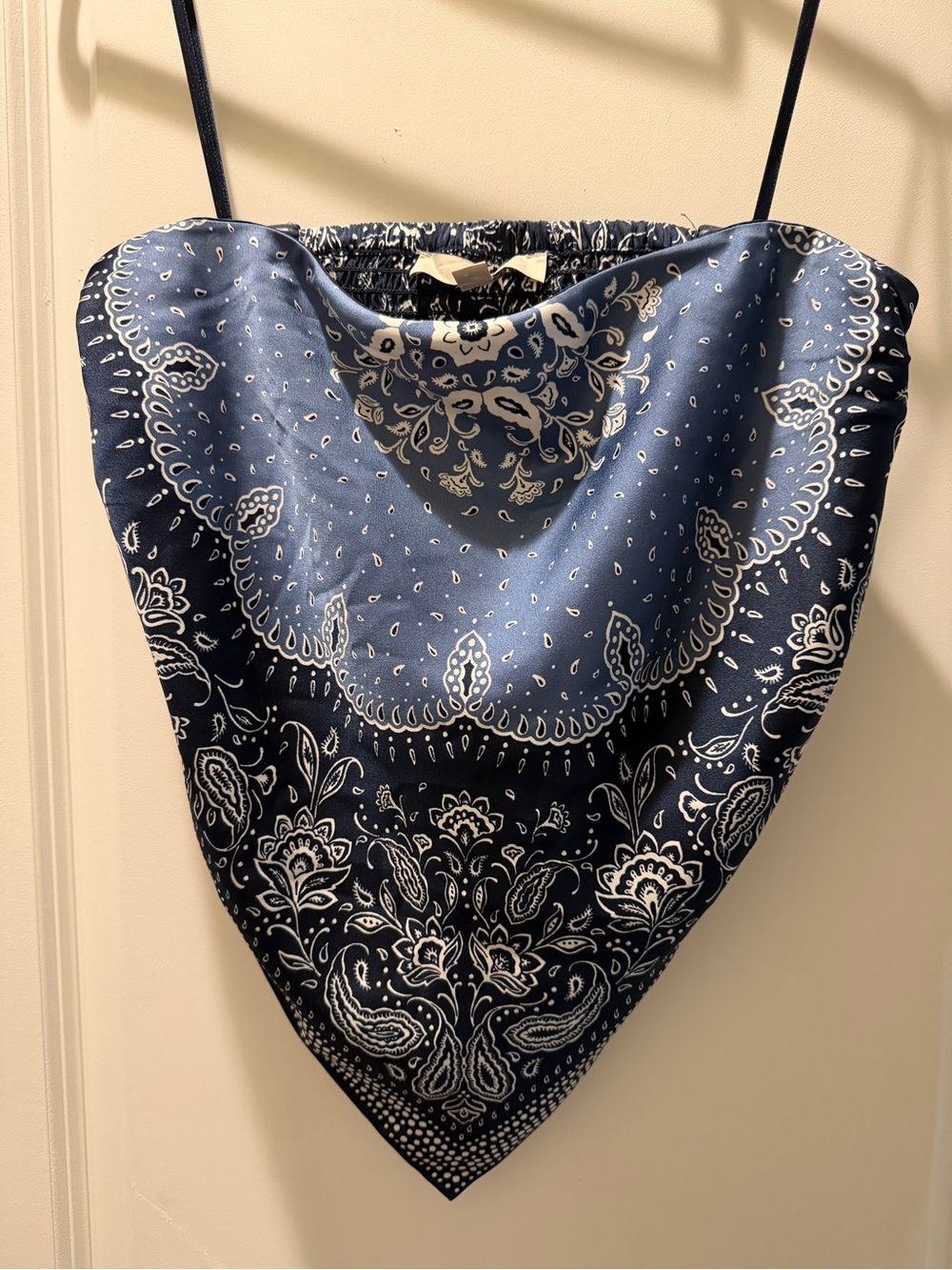 LOFT Navy and White Bandana Print Crop Top